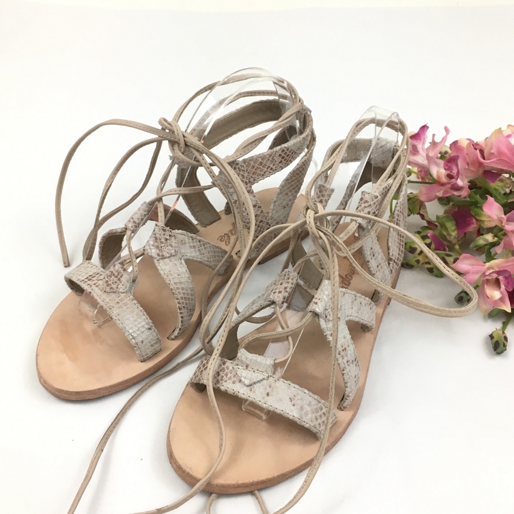 FREE PEOPLE Snakeskin Mid Gladiator Lace-Up Nude Sandals Size 37